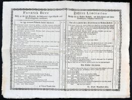 cca 1830-1840 Pest, Buda, A városi tanács által kiadott fuvardíjszabási tájékoztató, táblázat magyar és német nyelven