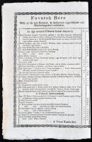 cca 1830-1840 Pest, Buda, A városi tanács által kiadott fuvardíjszabási tájékoztató, táblázat magyar...