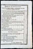 cca 1830-1840 Pest, Buda, A városi tanács által kiadott fuvardíjszabási tájékoztató, táblázat magyar...