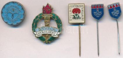 ~1970-1980. 5db klf gyulai kitűző, jelvény, közte zománcozott is T:vegyes