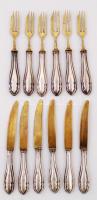 Ezüst(Ag) nyelű süteményes szett, 6 db villa, 6 db kés, jelzett, br: 290 g