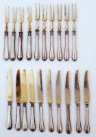 Ezüst(Ag) nyelű süteményes szett, 10 db villa, 10 db kés, jelzett, br: 317 g