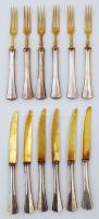 Ezüst(Ag) nyelű süteményes szett, 6 db villa, 6 db kés, jelzett, br: 260 g