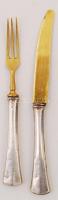 Ezüst(Ag) nyelű süteményes szett, 6 db villa, 6 db kés, jelzett, br: 260 g