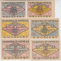 Budapest 1920. 20f + 50f + 1K + 2K + 5K + 10K "Világítási és Vízmű Rt." utalványok borítékban T:I