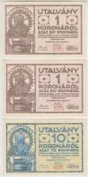 Budapest 1919. "Ganz Törzsgyár" 1K utalványa (2x) sorszámkövető + 10K T:I