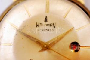 cca 1950 Waldman de Luxe naptáros mechanikus karóra, tisztításra szoruló szerkezettel / Mechanic wat...
