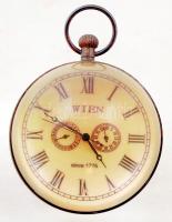 Gömb alakú Wien nagyítós üvegű óra eredeti dobozában, óra, perc és másodpercmutatóval, szép és műállapotban, d: 8 cm