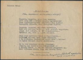 1957 Telekes Béla(1873-1960) költő, műfordító gépelt verse, rajta a költő kézírásos feljegyzésével