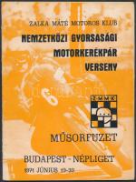 1971 Zalka Máté Motoros Klub, nemzetközi gyorsasági motorkerékpár verseny műsorfüzete, 1971. június 19-20., részletes programmal, képekkel a versenyről