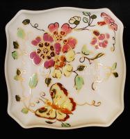 Zsolnay pillangó mintás ékszeres doboz, kézzel festett, hibátlan, jelzett, 10x10 cm