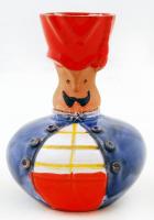 MZ figurális gyertyatartó, jelzett, hibátlan, mázas festett kerámia, m:14,5 cm