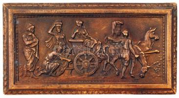 Ókori életképet bemutató bronz plakett, jelzés nélkül, 10×19 cm