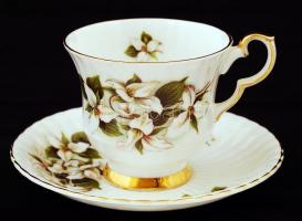 White Trillium aranyozott porcelán virágos csésze és csészealj, hibátlan, jelzett, m: 7 cm, d: 14 cm