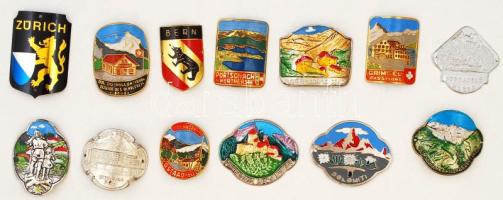 cca 1950-1980 13 db különféle, főleg német, nagyrészt színes régi botjelvény