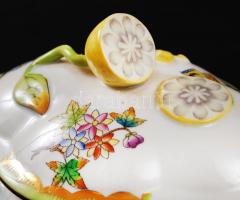 Citromos Herendi Viktória mintás bonbonier, kézzel festett, hibátlan, jelzett, 14x10x8 cm
