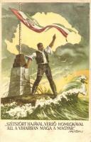 "Szétszórt hajával, vérző homlokával áll a viharban maga a magyar." /Petőfi/ kiadja az Ereklyés Országzászló Nagybizottsága / Hungarian irredenta s: Lamoss (EK)