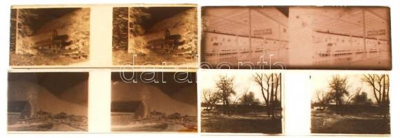 cca 1920-1960 Diapozitív képek, 20 db sztereo képpár üveglapon, különféle témákban, dobozban, 10×4 c...