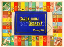 1966 Gazdálkodj okosan! társasjáték tábla + doboz a tartozékokkal, teljes