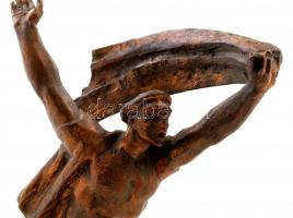 Fegyverbe! 1919 Gipsz szobor fa talapzaton. cca 43x38cm