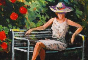 Bertalan Albert (1899-1957): Kalapos nő. Olaj, farost, jelzett, 70×50 cm