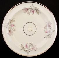 Hollóházi virágmintás talpas kínáló tál, matricás, jelzett, hibátlan, m:14 cm, d:26 cm