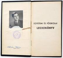 1950 Matematika-fizika szakos egyetemi leckekönyv, neves oktatók aláírásaival