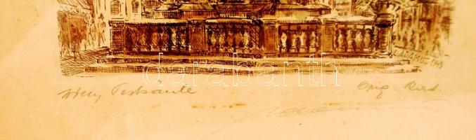 Ludwig Adamus (1912-1980): Patro. Színezett rézkarc, papír, jelzett, üvegezett keretben, 17×13 cm