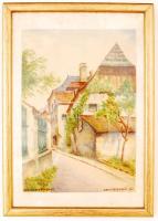 Otto Hergesell: Weissenkirchen. Akvarell, papír, jelzett, üvegezett keretben, 25×17 cm