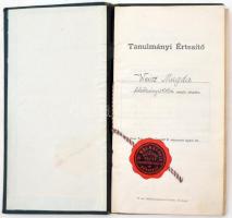 1927 Felsőleányiskolai tanulmányi értesítő, oktatók aláírásaival, okmánybélyegekkel