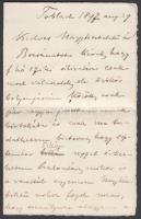 1897 ifj. Tisza Kálmán gróf (1867-1947) saját kézzel írt levele Szél Kálmán nagyszalontai esperesnek...