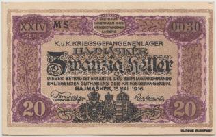 Hajmáskér/hadifogolytábor 1916. 20f római sorozat és arab sorszámozás MS jelzéssel T:I