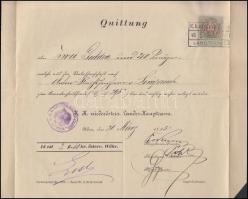 1895 Német nyelvű nyugta Anton Reichsfreiherr von Lempruch őrnagy, a porosz-osztrák-olasz háború veteránja részére kiállítva 2 forint 40 krajcárról, okmánybélyeggel /  1895 Receipt in German about 2 guldens and 40 kreutzers, for major Anton Reichsfreiherr von Lempruch, veteran of the Third Italian War of Independence