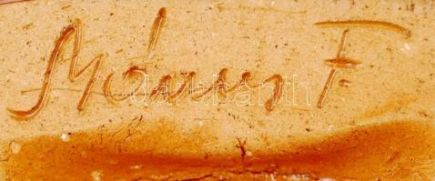 Pálinkás butykos, jelzett (Mónus F), apró mázhibával, kézzel festett, dugó nélkül, m:26 cm