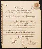 1895 Német nyelvű nyugta Karl Freiherr von Lempruch osztrák tábornok részére kiállítva 3 forint 50 krajcárról, okmánybélyeggel /  1895 Receipt in German about 3 guldens and 50 kreutzers, for Karl Freiherr von Lempruch Austrian general