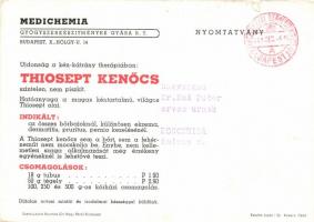 Thiosept kenőcs bőrbántalmaknál / medicine advertisement s: Maister (16.5 x 11.8 cm) (small tear)