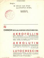 Chinoin sexualhormon készítmények, reklám / medicine advertisement (12.8 x 17 cm) (EB)
