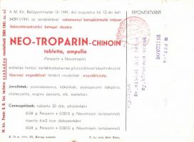 Neo-Troparin Chinoin görcsoldószer reklám / medicine advertisement (15.9 x 11.8 cm) (small tear)