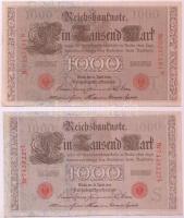 Német Birodalom 1910. 1000M (5x) hétjegyű sorszám, piros pecséttel T:II-,III
German Empire 1910. 100...