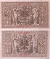 Német Birodalom 1910. 1000M (5x) hétjegyű sorszám, piros pecséttel T:II-,III
German Empire 1910. 100...