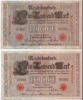 Német Birodalom 1910. 1000M (5x) hétjegyű sorszám, piros pecséttel T:II-,III
German Empire 1910. 100...