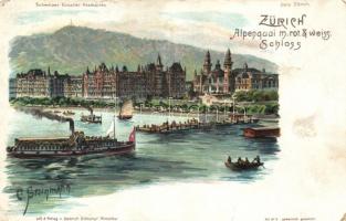 Zürich, Alpenquai mit rot. und weiss. Schloss s: C. Steinmann