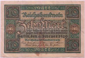Németország / Weimari Köztársaság 1920. 10M T:III Germany / Weimar Republic 1920. 10 Mark C:F