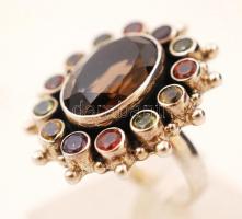 Színes féldrágakövekkel (ametiszt, citrin) díszített ezüst (Ag) gyűrű, jelzett, br: 9,5 g /
silver r...