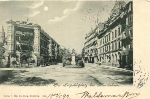 1899 Baden-Baden, Der Leopoldsplatz bei Mondschein / square, Hotel Victoria