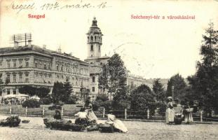 Szeged, Széchenyi tér, városháza, Hay Miksa üzlete, piac