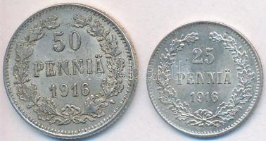 Finnország 1916. 25p Ag + 50p Ag T:2 Finland 1916. 25 Pennia Ag + 50 Pennia Ag C:XF