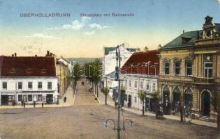 Oberhollabrunn, Hauptplatz mit Bahnstrasse; Verlag M. Jordan / main square, Maximilian Jordans bookshop