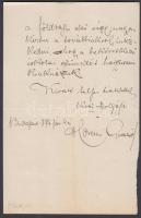 1894 Bp., Horelli Gusztáv saját kézzel írt levele és aláírása