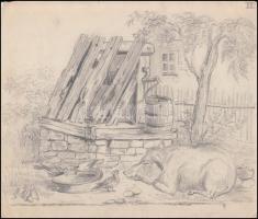 Sárváry jelzéssel: A korcsolyázók, Disznó. Ceruza, papír, jelzett és jelzetlen (hátoldalon feliratoz...